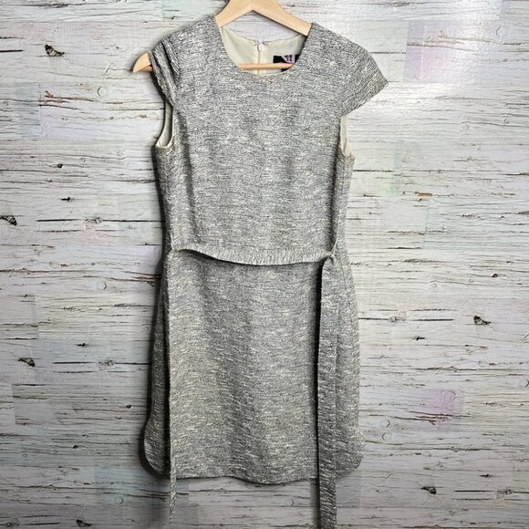 J. CREW Belted Dress Black  White Tweed gray size 0 - Picture 1 of 9